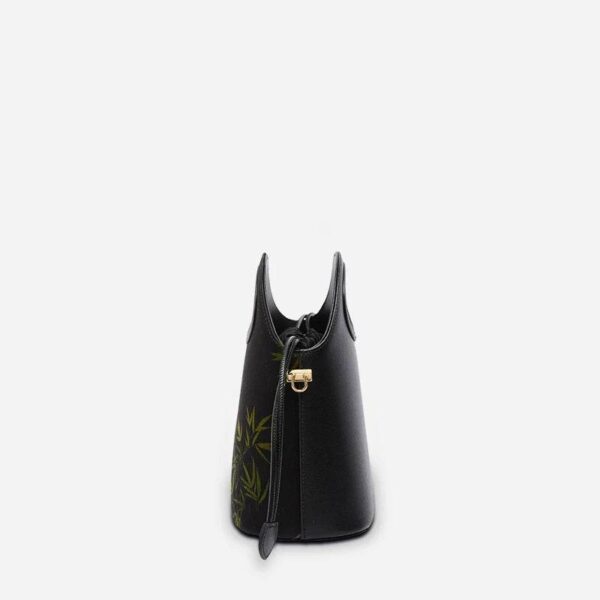 03_祥雲舎_絹_竹_黒_巾着_バケツバッグ_YS120670 03_Xiangyunsha_Silk_Bamboo_Black_Drawstring_Bucket_Bag_YS120670