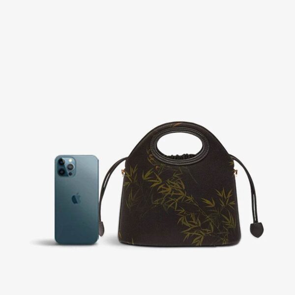 07_祥雲舎_絹_竹_黒_巾着_バケツバッグ_YS120670 07_Xiangyunsha_Silk_Bamboo_Black_Drawstring_Bucket_Bag_YS120670