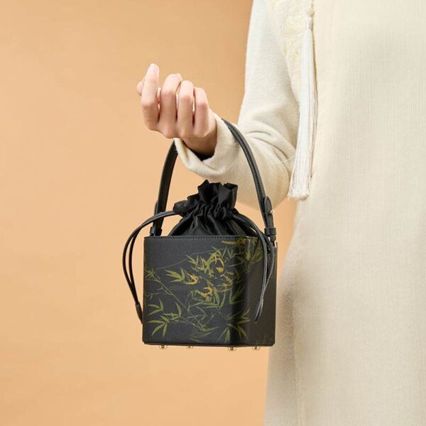 1_Xiangyunsha_Silk_Black_Bamboo_Print_Mini_Cube_Bucket_Bag_LD170613 1_Xiangyunsha_Silk_Black_Bamboo_Print_Mini_Cube_Bucket_Bag_LD170613