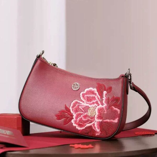 2_刺繍_レザー_赤_ショルダーバッグ_牡丹_レディース_ハンドバッグ 2_Embroidery_Leather_Red_Shoulder_Bag_Peony_Women_s_Hobo_Handbag