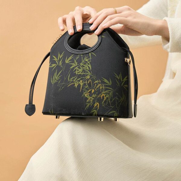 2_祥雲舎_絹_竹_黒_巾着_バケツバッグ_YS120670 2_Xiangyunsha_Silk_Bamboo_Black_Drawstring_Bucket_Bag_YS120670
