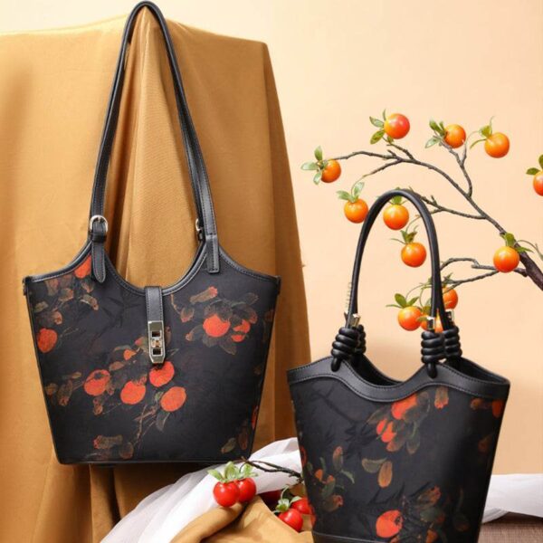 2_f_SinoCultural_-_Xiangyunsha_Silk_Leather_Printed_Persimmon_Bucket_Bag_YS120762 2_f_SinoCultural_-_Xiangyunsha_Silk_Leather_Printed_Persimmon_Bucket_Bag_YS120762