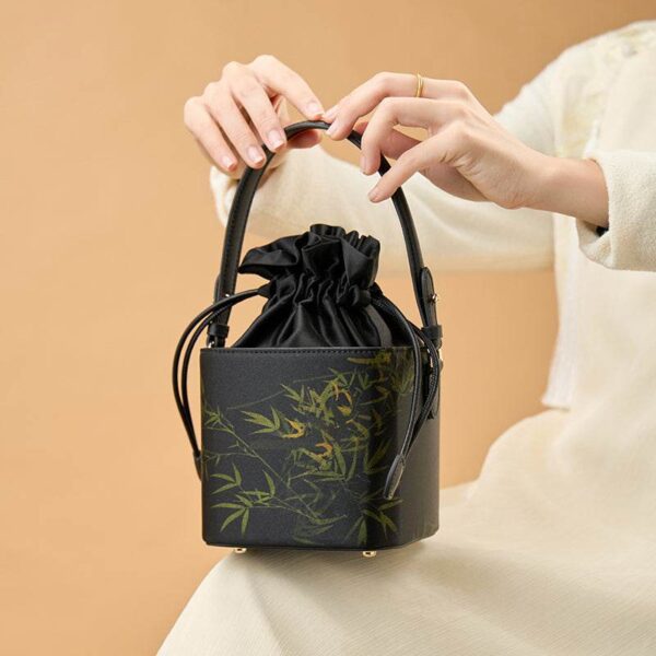 3_Xiangyunsha_Silk_Black_Bamboo_Print_Mini_Cube_Bucket_Bag_LD170613 3_Xiangyunsha_Silk_Black_Bamboo_Print_Mini_Cube_Bucket_Bag_LD170613