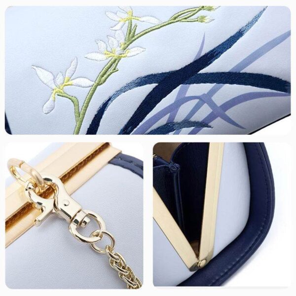 刺繍_レザー_青_蘭_シリンダー_チェーン_バレル_バッグ_-_中文2470693 Embroidery_Leather_Blue_Orchid_Cylinder_Chain_Barrel_Bag_-_SinoCultural-2470693