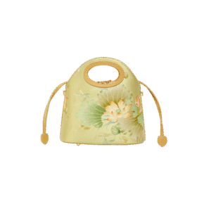 Printed Jacquard Lotus Green Drawstring Bucket Bag