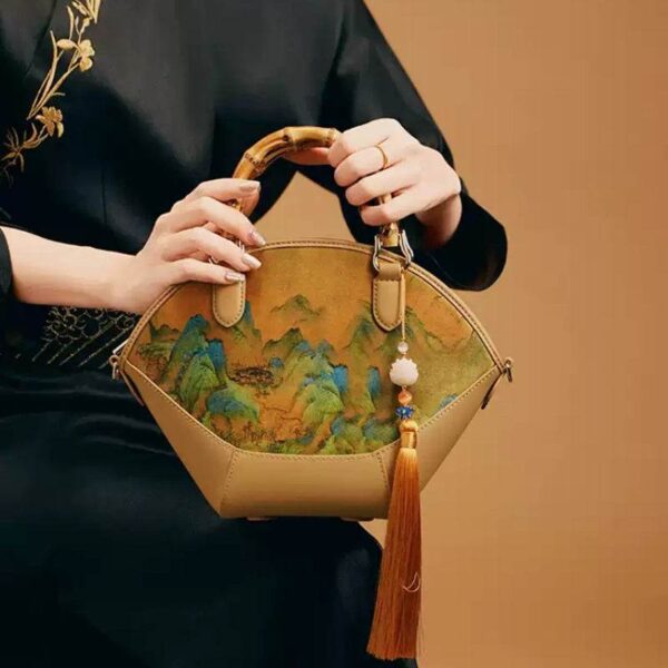 O1C_中国_絵画_祥雲社_シルク_トートバッグ_デザイナー_ハンドバッグ O1C_Chinese_Painting_Xiangyunsha_Silk_Tote_Bag_Designer_Handbag