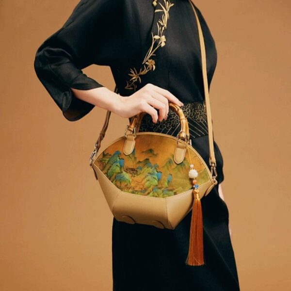 O_中国_絵画_祥雲社_シルク_トートバッグ_デザイナー_ハンドバッグ O_Chinese_Painting_Xiangyunsha_Silk_Tote_Bag_Designer_Handbag