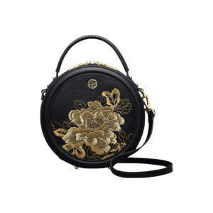 Embroidery Leather Round Handbag High Luxury Royal Gold Peony
