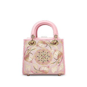Song Brocade Powder Pink Crossbody Handbag Lotus & Lucky Rabbit Pattern