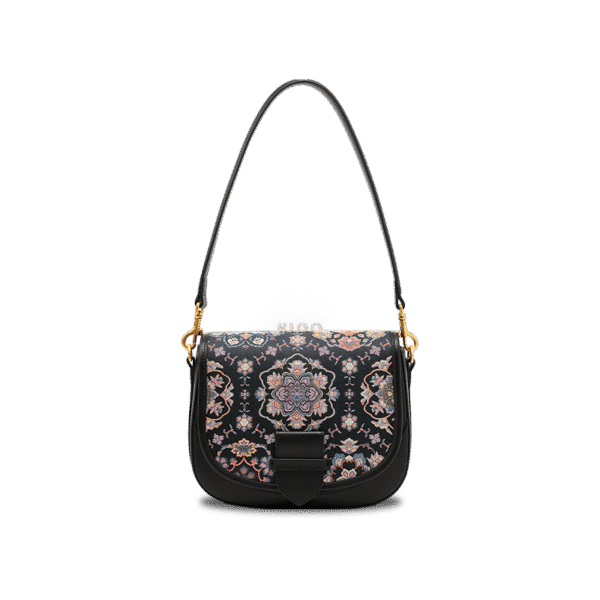 ソング_ブロケード_シルク_メッセンジャーバッグ_フロントビュー_神話_獣刺繍入り Song_Brocade_Silk_Messenger_Bag_Front_View_with_Mythical_Beast_Embroidery