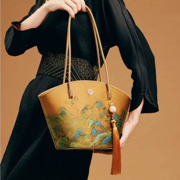 桑の木_シルク_手作り_トートバッグ_中文_中国_絵画_プリント f_A_Thousand_Li_of_Rivers_and_Mountains_Mulberry_Silk_Handcrafted_Tote_Bag_SinoCultural_Chinese_Painting_Print
